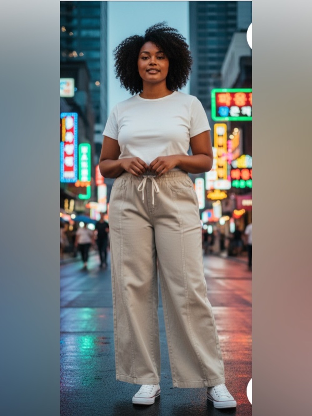 NWT-Medium Wide Leg Drawstring Pants classic office,  Beige elastic waist